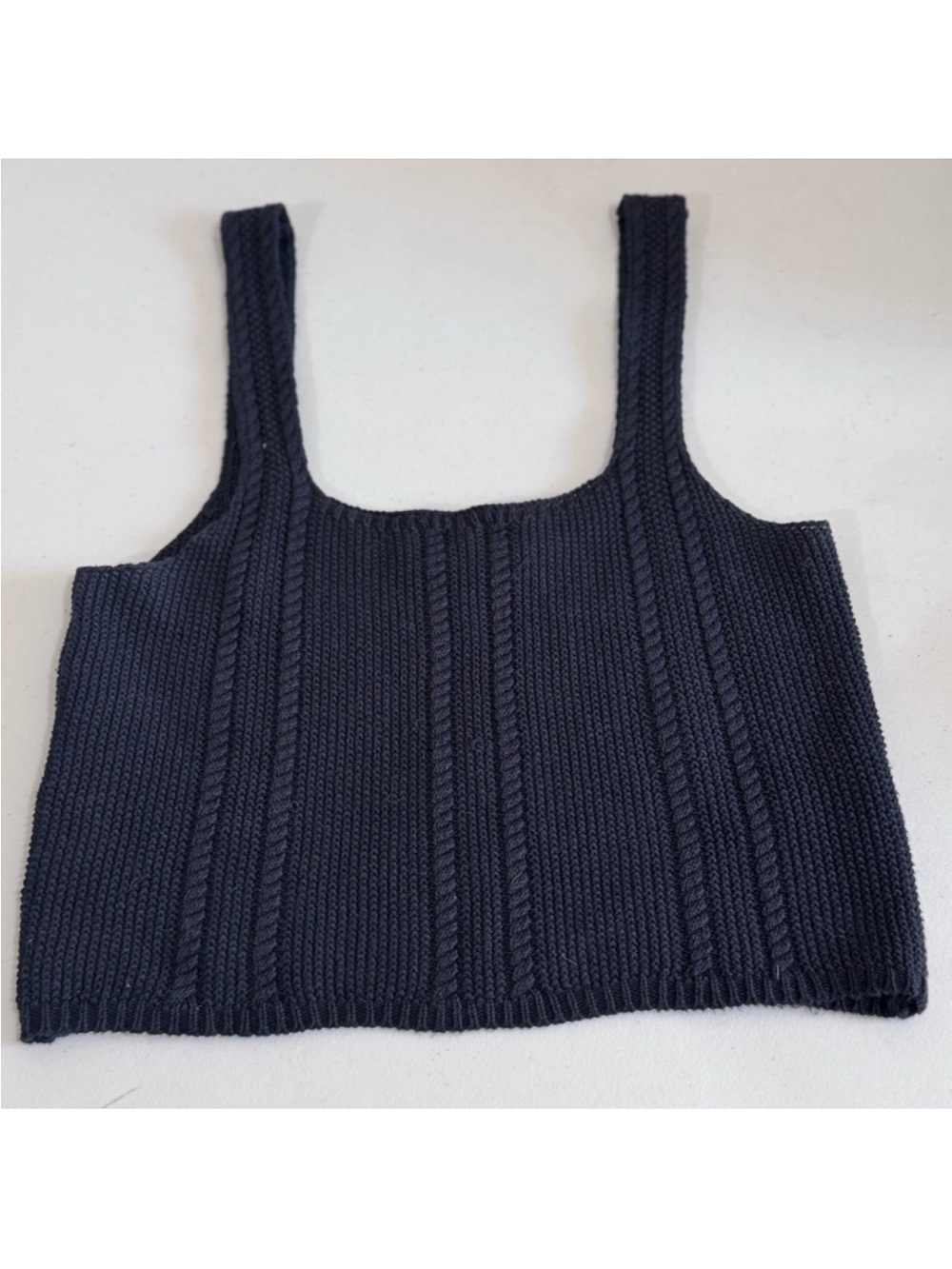 Daniel cassin Square-Neck Navy Cable Knit Crop Tank
